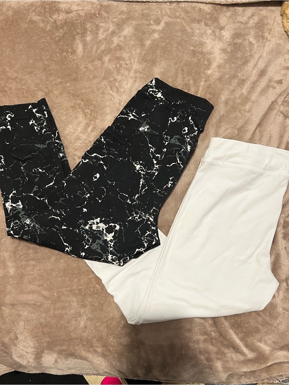 POP Fit Black Marble & White Workout Leggings Duo